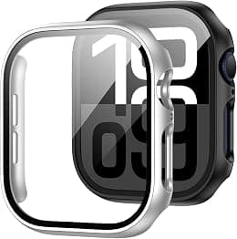 JZK 2 Pack Case with Tempered Glass Screen Protector for Apple Watch Series 11(2025) Series 10 42mm,Slim Guard Full Coverage Hard PC Ultra-Thin Cover for iWatch 11/10 42mm Accessories,Black+Silver - Best Deal Finder