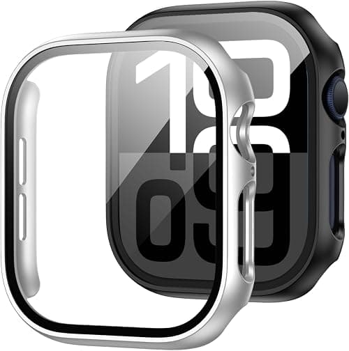 JZK 2 Pack Case with Tempered Glass Screen Protector for Apple Watch Series 11(2025) Series 10 42mm,Slim Guard Full Coverage Hard PC Ultra-Thin Cover for iWatch 11/10 42mm Accessories,Black+Silver on Amazon.ae - Price Tracker