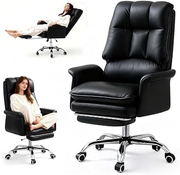 Krauad Office Chair with Footrest, Ergonomic Reclining Computer Chairs with Swivel Rolling Wheels and Lumbar Support, Padded Gaming Chair for Home Office (Black-1) على Amazon.ae - متتبع الأسعار