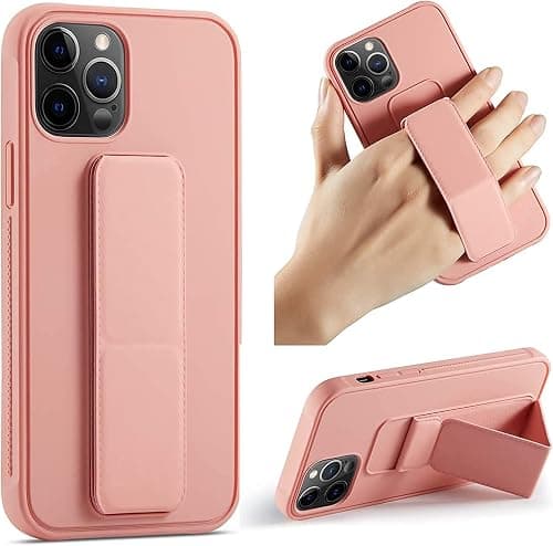 ZEGE case for iPhone 12 Pro Max with Magnetic Stand & Holder, Premium Silicone Vertical & horizontal Hand Strap Finger Grip Multi Stand, Car Mount Kickstand cover (Pink) on Amazon - Best Deal Finder