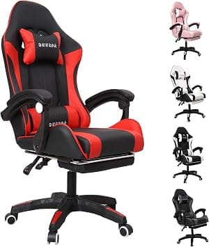 Gaming Chair with Footrest Ergonomic Computer Chair 90°–135° Adjustment Backrest Perfect for Long Gaming & Office Sessions (Black Red) على Amazon.ae - متتبع الأسعار