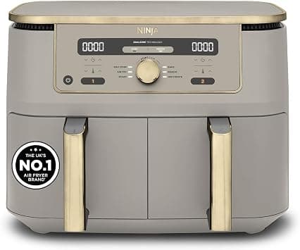 Ninja MAX Dual Zone Digital Air Fryer, 2 Drawers, 9.5L, 6-in-1, Uses No Oil, Air Fry, Max Crisp, Roast, Bake, Reheat, Dehydrate, Non-Stick, Dishwasher Safe Baskets, Stone Gold DZ400UKSTGD - Best Deal Finder