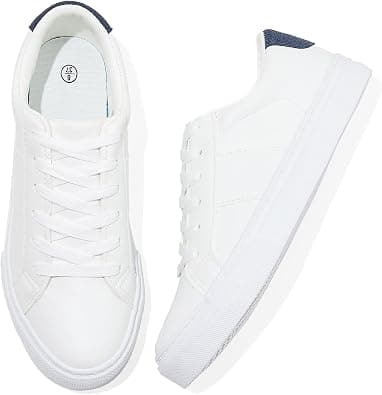 Adokoo Women's Fashion Sneakers PU Leather Casual Shoes White Tennis Low Top Shoes Womens Lace Up Sneakers on Amazon.ae - Price Tracker
