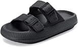 Sandals for Women and Men, Pillow Slippers, Double Buckle Adjustable Slides, Summer Beach Shoes, Shower Slides, Bathroom Sandals, EVA Flat Sandals, Thick Sole, Black 44/45 Size - Best Deal Finder