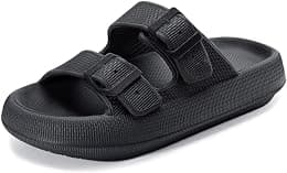 Sandals for Women and Men, Pillow Slippers, Double Buckle Adjustable Slides, Summer Beach Shoes, Shower Slides, Bathroom Sandals, EVA Flat Sandals, Thick Sole, Black 44/45 Size - Best Deal Finder