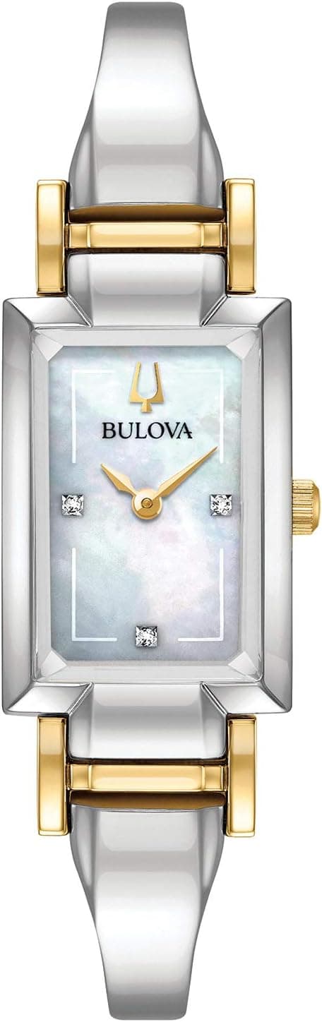 Bulova Ladies' Stainless Steel Bangle with Diamonds and Mother-of-Pearl Dial, Silver/Gold Tone, One Size, Classic Quartz Silver-Tone Stainless Steel Bangle Two-Tone Stainless Steel Diamond على Amazon.ae - متتبع الأسعار