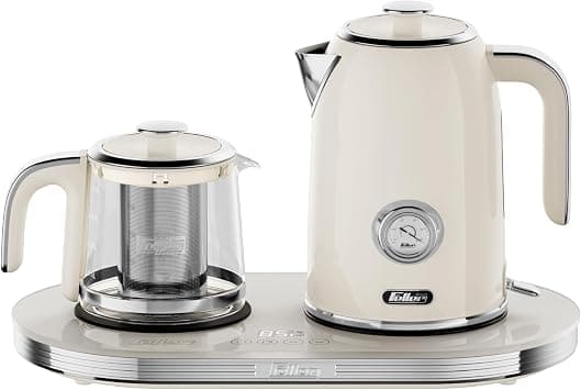 Feller Germany 2200 W 2-in-1 Retro Teamaker/Coffee Maker +1.7L Stainless Steel Electric Kettle with Strix, Adjustable Touch Teapot Temp+LED Display, TS490, 2Y Guarantee-UAE Version (Cream) على Amazon.ae - متتبع الأسعار