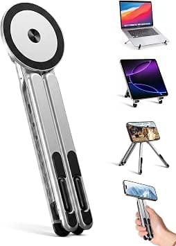4-in-1 Foldable Laptop Stand & Magnetic Phone Holder, Silver Aerospace Aluminum Portable Desk Mount with N52 MagSafe Compatible Tripod Handle for MacBook Pro, iPad, Travel & Vlogging on Amazon.ae - Price Tracker