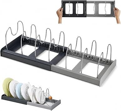 Pot Lid Holder, ABS Lid Holder, Expandable Pan Organiser, Dish Holder with 7 Adjustable Compartments, Pot Holder Drawer for Lid, Pans, Plates, Kitchen Organiser on Amazon.ae - Price Tracker