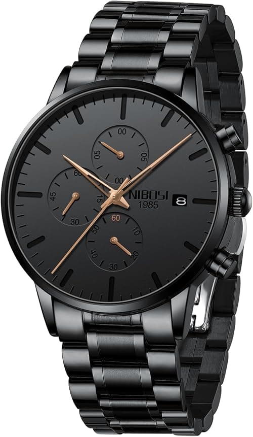 NIBOSI Men's Watches Analog Minimalist Black Dial Watches for Men Business Chronograph Military Casual Wrist Watches Stainless Steel Strap Date on Amazon.ae - Price Tracker