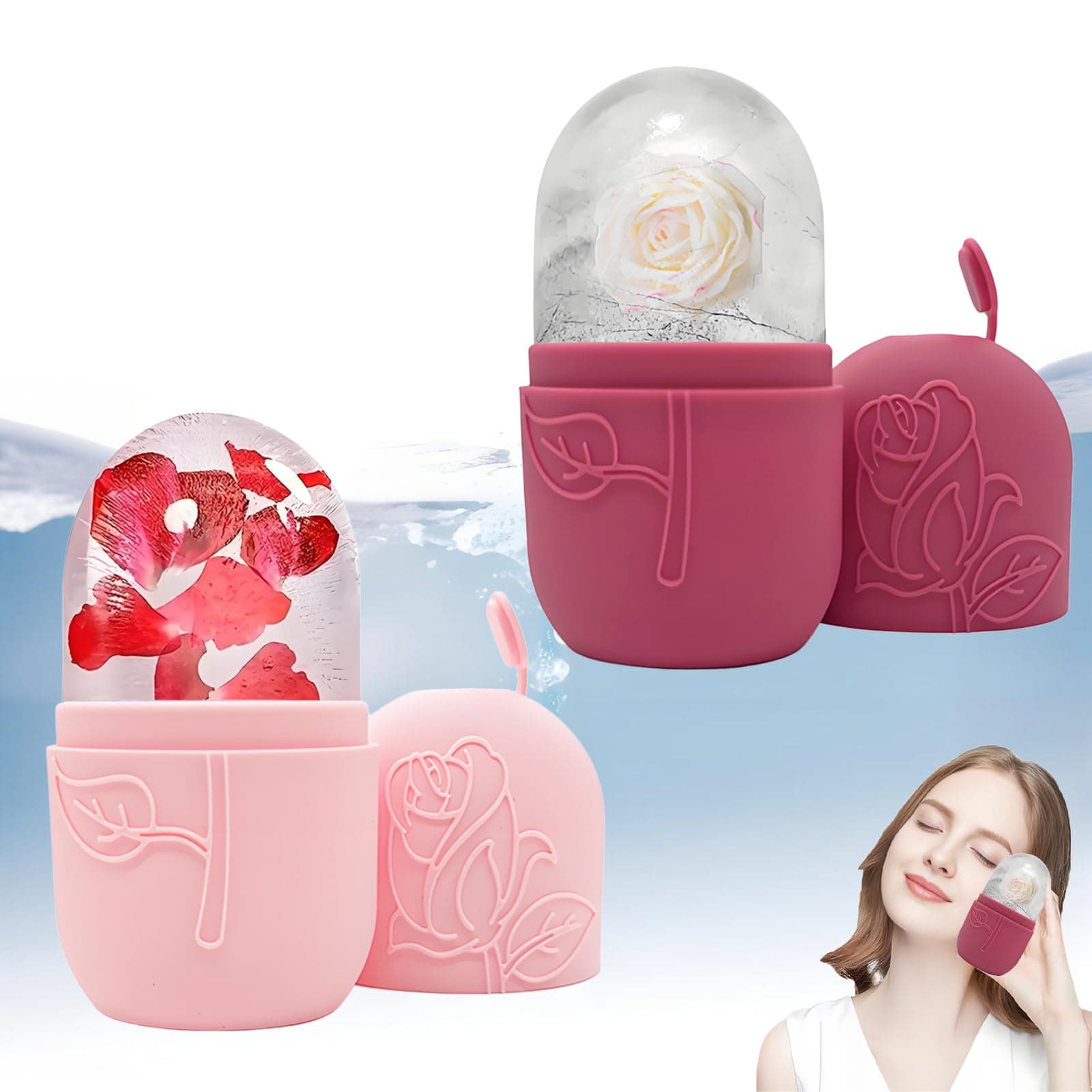 Waytiffer 2PCS Ice Roller for Face, Eyes & Neck, Skin Care Tools, Silicone Ice Cube Massager for Skin Care, De-Puffing Eye Bags, Migraine Relief, Reusable Ice Mold for Face Massage (Rose red & Pink) on Amazon.ae - Price Tracker