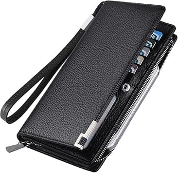 Azonee Men’s Real Leather Long Wallet RFID Blocking, Multi Credit Card Large Capacity Zipper Travel Clutch Wristlet, Classic Bifold Wallet for Men, Full-Grain Leather Bifold Wallet for Men, Black on Amazon.ae - Price Tracker