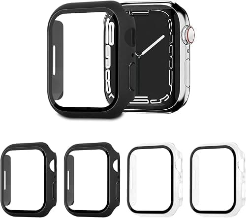4 Pack PC Case Cover with Screen Protector Compatible with Apple Watch Series 8 7 41mm,Tempered Glass Screen Protector Overall Protective Cover for iWatch 8 7 41mm, (2 Black + 2 Trasparente) on Amazon.ae - Price Tracker