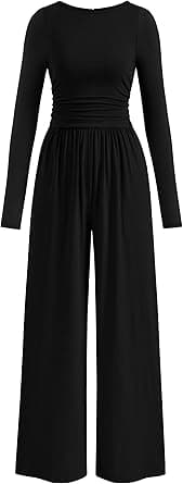 PRETTYGARDEN One Piece Jumpsuits for Women Dressy Casual Long Sleeve Crewneck Wide Leg Romper Overalls Fall Outfits 2025 on Amazon.ae - Price Tracker