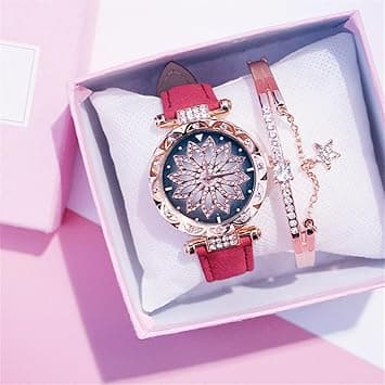 Fashion Simple Quartz Wristwatch Women Bracelet Luxury Diamond Ladies Dress Pink Dial Wrist Watch Bracelet Quartz Watches Set (08) on Amazon.ae - Price Tracker