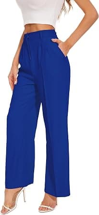 FUNYYZO Women Wide Leg Pants High Elastic Waisted Business Work Trousers Long Straight Pants - Best Deal Finder