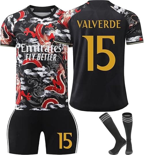 2024/25 Special Edition RM Football Jersey Kit– VALVERDE #15 Signed Edition–Soccer Uniform Set with Shorts,Socks&Knee Pads–Athletic Training Gift for Men,Youth&Boys(16–3XL),Red Black على Amazon.ae - متتبع الأسعار