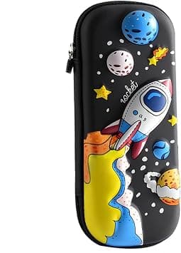 MCWTH Pencil Case for Kids Boys 3D Space Ship Large Capacity Waterproof Pencil Box with Compartments Cute Pen Pouch for Kindergarten and School (Black) - Best Deal Finder