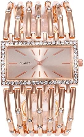 Rectangle Wrist Watch for Women Fashion Ladies Analog Quartz Wristwatch Stainless Steel Diamond Bracelet Watch على Amazon.ae - متتبع الأسعار