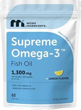 Micro Ingredients Supreme Omega-3 Fish Oil w/Ultra High EPA & DHA, Burpless Softgels | rTG Omega-3 with Vitamin D3 | Wild-Caught Cold Deep-Sea Fish | Lemon Flavor, Easy to Swallow, 60ct on Amazon.ae - Price Tracker