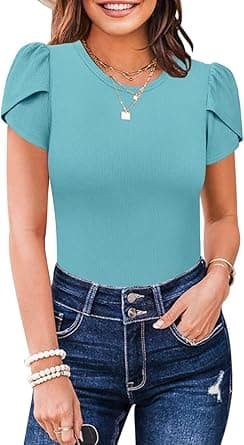 MIHOLL Women's Short Sleeve Shirt Round Neck Summer Casual Blouses Tops on Amazon.ae - Price Tracker