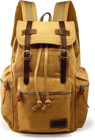 GEARONIC 21L Vintage Canvas Backpack Leather Rucksack Knapsack 15inch Laptop Tote Satchel College Shoulder Hiking Bag on Amazon.ae - Price Tracker