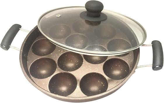 Appam Pan Nonstick Coating Appam Patra with Glass Lid Aluminum Appam Maker Appe Patra Paniyaram Pan Appa Chetty Paniyaram Stuffed Pan Patra Size 9.5 Inch على Amazon.ae - متتبع الأسعار