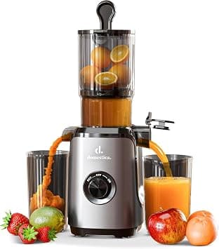 DOMESTICA Dripdrop Cold Press Juicer for Home with 108mm Wide Feed Chute | Slow Juicer Machine for Fruit, Veggie & Nut Milks | Smart Reversal Technology & 3 in 1 Strainers For High Nutrition (Black) على Amazon.ae - متتبع الأسعار