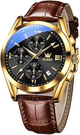 OLEVS Mens Watches-Chronograph Fashion Casual Analog Quartz Watch Waterproof, Dress Luminous Wrist Watches with Leather Strap for Men Black/Brown/White/Blue Dial - Best Deal Finder