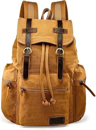 GEARONIC 21L Vintage Canvas Backpack Leather Rucksack Knapsack 15inch Laptop Tote Satchel College Shoulder Hiking Bag on Amazon.ae - Price Tracker