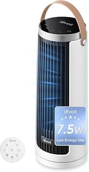 Levoit Tower Fan for Bedroom, 20dB Ultra Quiet, 2.5W-7.5W Energy Efficient, Compact Desk Fan with Strong yet Gentle Cooling Airflow, 12H Timer, 90°Oscillation, 13'' Portable, Powerful & Valuable on Amazon.ae - Price Tracker