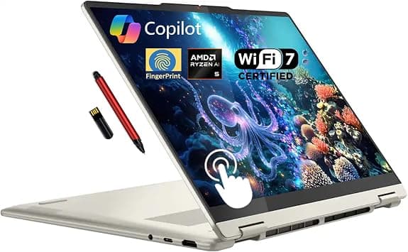 Lenovo Yoga 7 2-in-1 Copilot+ AI PC Laptop, 14" 2K OLED Touch (100% DCI-P3), AMD Ryzen AI 5 340 (Up to 50 Tops), 16GB LPDDR5, 512GB SSD, for Creator Business Professional, Windows 11, EAT 16GB USB PEN على Amazon.ae - متتبع الأسعار