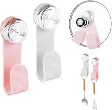 Pot Lid Organiser with Suction Cup, Rotating Pot Lid Holder, Adjustable Lid Holder Kitchen, Pot Lid Holder Wall, No Drilling, Multifunctional Hook for Kitchen, Bedroom (Pack of 2) على Amazon.ae - متتبع الأسعار