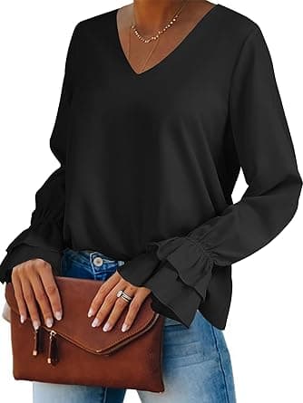 LYANER Women's Casual V Neck Tiered Ruffle Bell Long Sleeve Blouse Shirt Tunic Top on Amazon.ae - Price Tracker