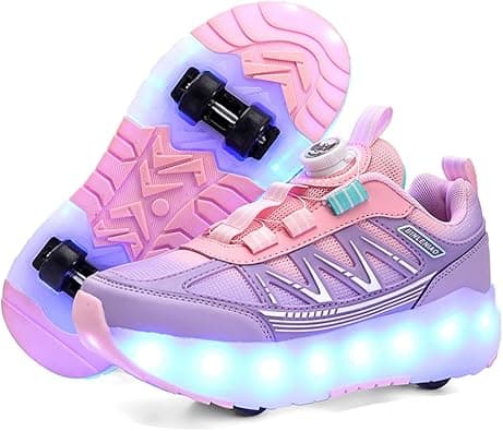 Roller Skates 4 Wheels Shoes for Kids - New Upgrade Skates Sneakers LED Light Up Rechargeable Sport Sneaker for Boys Girls Beginner More Balanced on Amazon.ae - Price Tracker