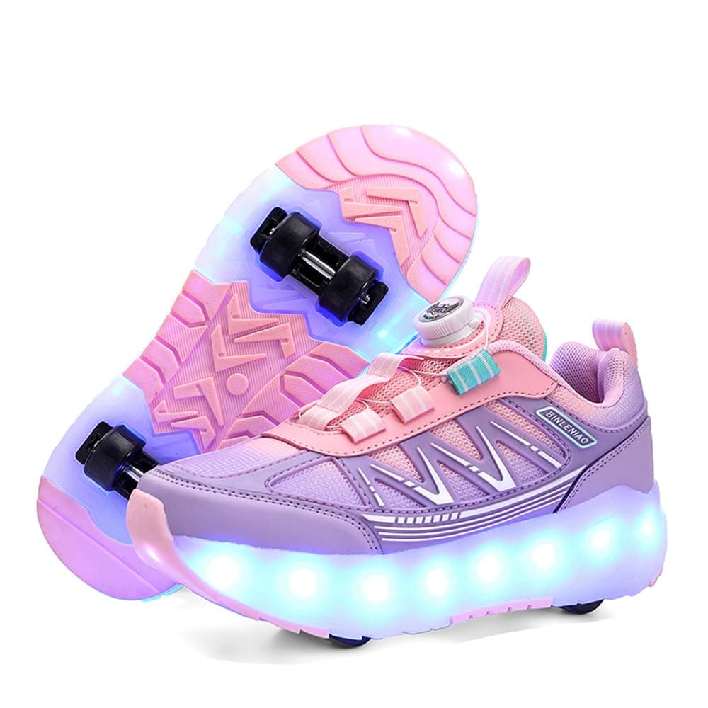 Roller Skates 4 Wheels Shoes for Kids - New Upgrade Skates Sneakers LED Light Up Rechargeable Sport Sneaker for Boys Girls Beginner More Balanced on Amazon.ae - Price Tracker