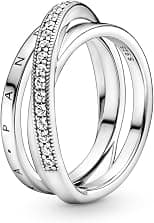 Pandora 199057C01 Women's Silver Triple Crossed Pave Rails Ring - Best Deal Finder