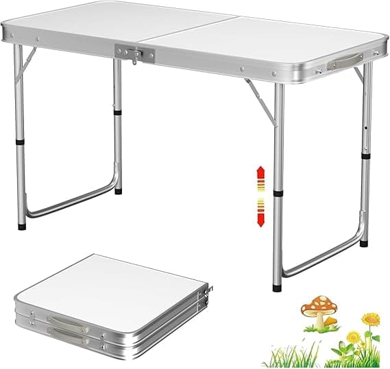 SKY-TOUCH Folding Trestle Outdoor Camping Table, Aluminum Alloy Folding Picnic Table, Lightweight Trestle Camping Table For BBQ Party, Folds in Half with Carry Handle, White(120×60×70cm) on Amazon.ae - Price Tracker