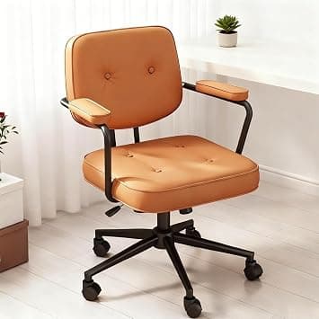 Leather office chair with adjustable backrest and 360° swivel base Modern home vanity chair Mid-century modern vanity chair with casters Suitable for home, bedroom, or office use (Orange) on Amazon.ae - Price Tracker
