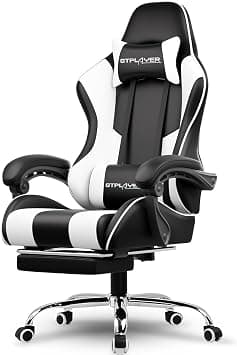 GTPLAYER #1USA Ergonomic Gaming Chair with USB Massage Cushion, Footrest & Armrests – PU Leather Computer Video Game Desk Chair with Adjustable Lumbar Support & Headrest for Gaming & Office (GT-White) on Amazon.ae - Price Tracker