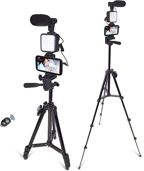 Smartphone Video Kit - Vlogging &amp; Youtuber Kit with Microphone, Light, 50" Extendable Tripod, Phone Clip &amp; Remote Control, Compatible with iPhone/Smartphones/Cameras on Amazon.ae - Price Tracker