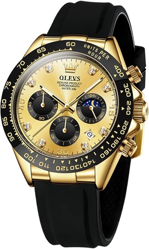 OLEVS Men Analog Quartz Waterproof Watches Multifunction Chronograph Diamond Moon Phase Luminous Silicone Band Wrist Watches on Amazon.ae - Price Tracker