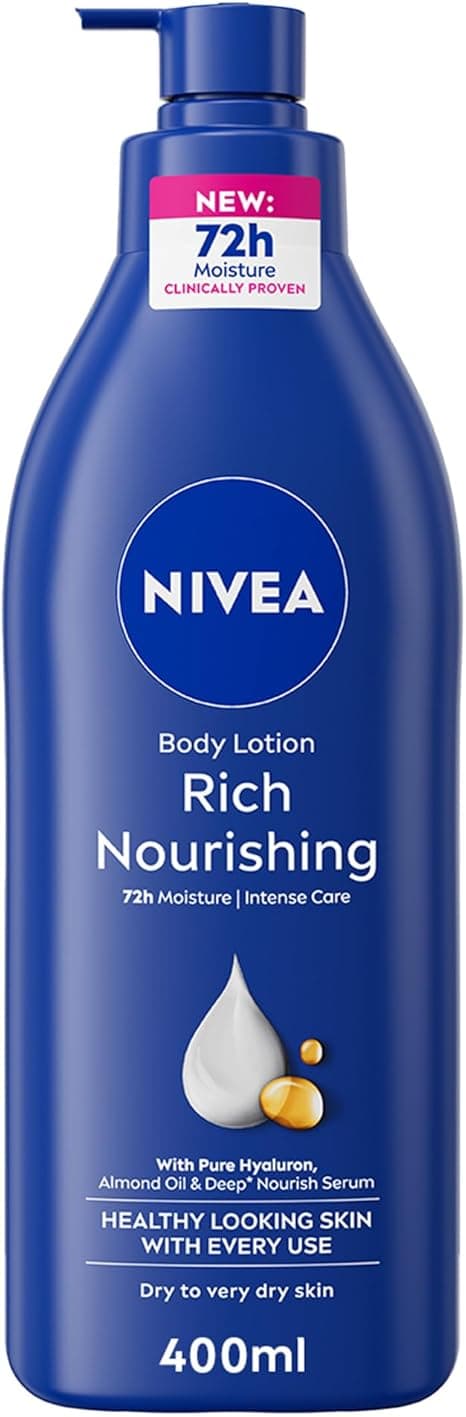 NIVEA Body Lotion for Dry to Very Dry Skin, Rich Nourishing with Pure Hyaluron, 72H Intense Moisture, 400ml on Amazon.ae - Price Tracker