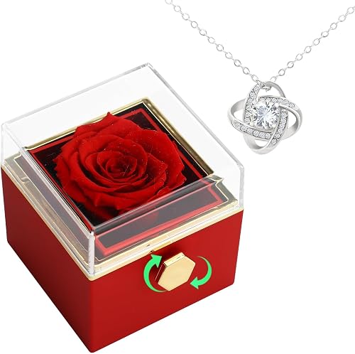PINKE Rotate Preserved Red Rose Box Gifts with Silver Necklace Forever Flower Rose Christmas Birthday Valentine's Day Gifts for Woman Mom Wife Anniversary Girlfriend on Amazon - Best Deal Finder