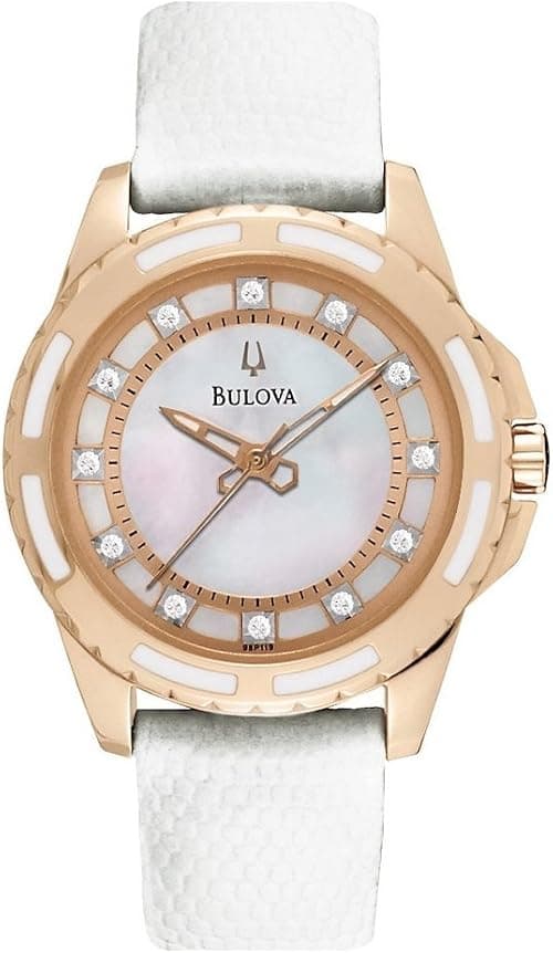 Bulova Ladies' Classic Diamond Stainless Steel Watch with Mother of Pearl Dial, White Strap/Rose Gold, Standard, Classic Quartz Two-Tone Stainless Steel Strap White Leather Diamond on Amazon.ae - Price Tracker