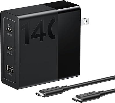 Lenovo 140W USB C Charger, GaN Power Adapter with 3-Port Fast Charging, PD 3.1 Compatible, Black, for ThinkPad, MacBook, iPhone, Samsung Galaxy, with 240W Cable على Amazon.ae - متتبع الأسعار