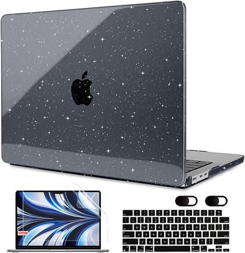MEEgoodo Glitter Case for MacBook Air 13 inch 2026 2025 2024 2022, Fit Model A3449(M5)/A3240(M4)/A3113 (M3)/A2681(M2), Laptop Shell for MacBook Air 13.6 with Keyboard & Camera Cover, Star Black على Amazon.ae - متتبع الأسعار