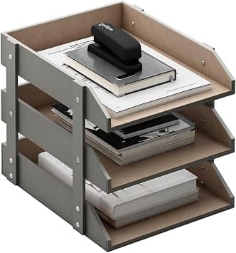 Leather Desk Organizer, 3-Tier Stackable Letter Tray Holder for Office Supplies, Paper, File, Magazine, Perfect Office Organization for Desktop (Grey-3Tiers) on Amazon.ae - Price Tracker