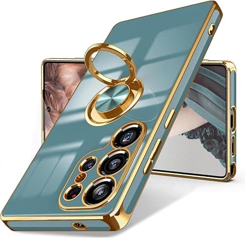 for Galaxy S25 Ultra Case [360°Rotatable Ring Holder] Support Magnetic Car Mount Shiny Plating Gold Slim Thin Soft TPU Anti-scratch Phone Cover for Women Girls (Gray, S25 Ultra) on Amazon.ae - Price Tracker