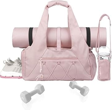 Gym Bag for Women, Lightweight Travel Duffel Bag with Shoe Compartment, Weekender Overnight Bags with Wet Pocket and Bottle Carrier Bag, Workout Yoga Gym Bags for Travel, Gym, Sports (Pink) on Amazon.ae - Price Tracker